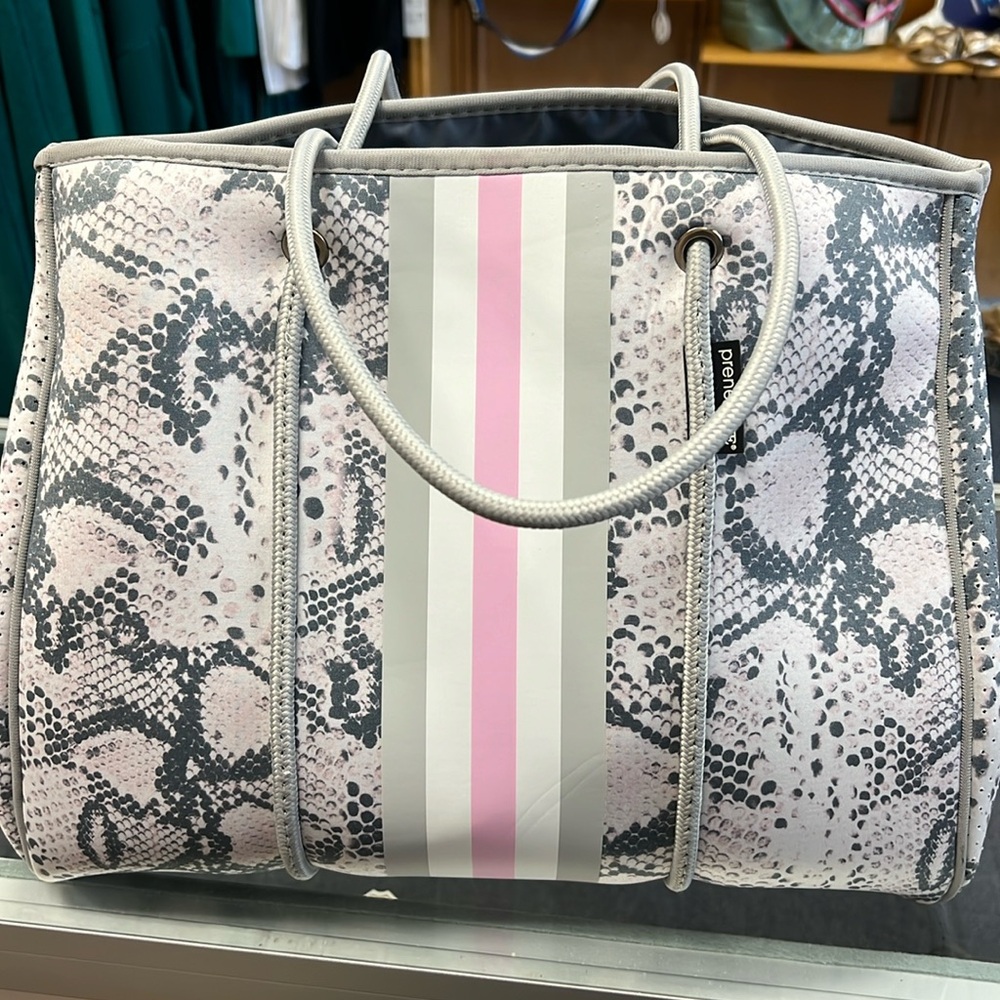 NWT Prenelove Women’s Large Tote Bag. Light Pink & Gray Snakeskin Print.